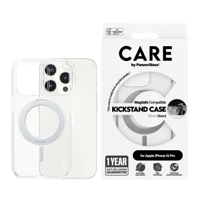 CARE - Puzdro Kickstand s MagSafe pre iPhone 15 Pro, strieborná