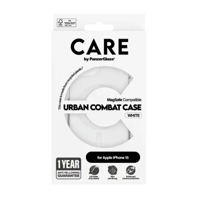 CARE - Puzdro Urban Combat s MagSafe pre iPhone 15, biela