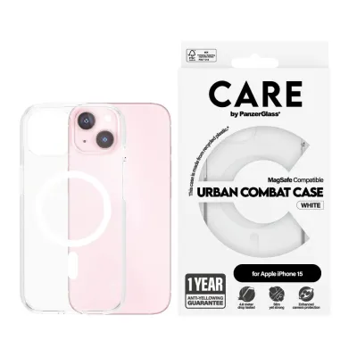 CARE - Puzdro Urban Combat s MagSafe pre iPhone 15, biela