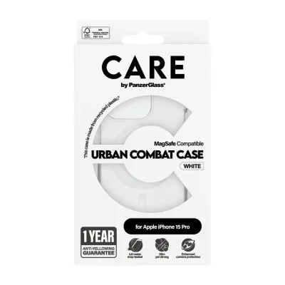 CARE - Puzdro Urban Combat s MagSafe pre iPhone 15 Pro, biela