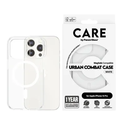 CARE - Puzdro Urban Combat s MagSafe pre iPhone 15 Pro, biela