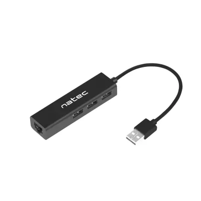 Natec - Dragonfly rozbočovač 3x USB-A HUB + RJ45, čierna
