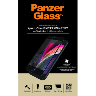 PanzerGlass - Tvrdené sklo Case Friendly AB pre iPhone SE 2022/SE 2020/8/7/6s/6, čierna