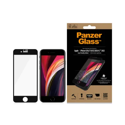 PanzerGlass - Tvrdené sklo Case Friendly AB pre iPhone SE 2022/SE 2020/8/7/6s/6, čierna