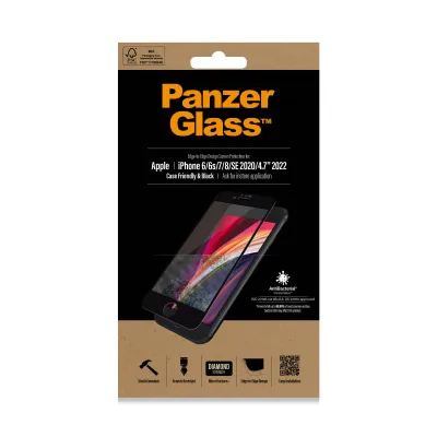 PanzerGlass - Tvrdené sklo Case Friendly AB pre iPhone SE 2022/SE 2020/8/7/6s/6, čierna