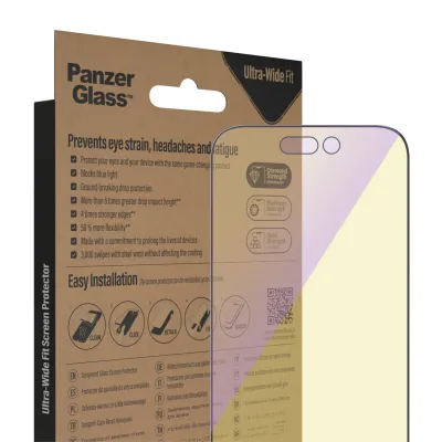 PanzerGlass - Tvrdené sklo UWF Anti-Bluelight AB s aplikátorom pre iPhone 14 Pro, čierna