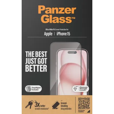 PanzerGlass - Tvrdené sklo UWF s aplikátorom pre iPhone 15, čierna