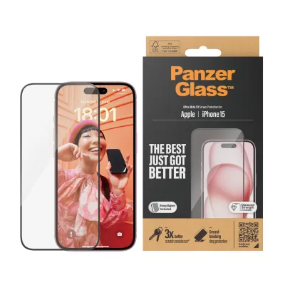 PanzerGlass - Tvrdené sklo UWF s aplikátorom pre iPhone 15, čierna