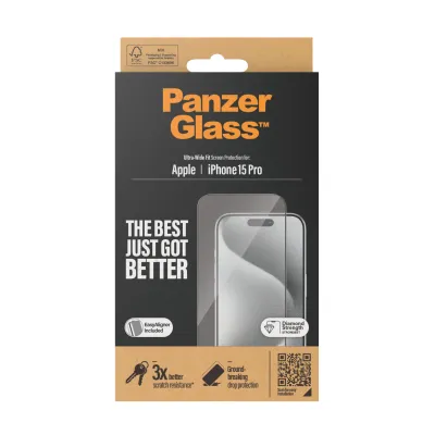 PanzerGlass - Tvrdené sklo UWF s aplikátorom pre iPhone 15 Pro, čierna