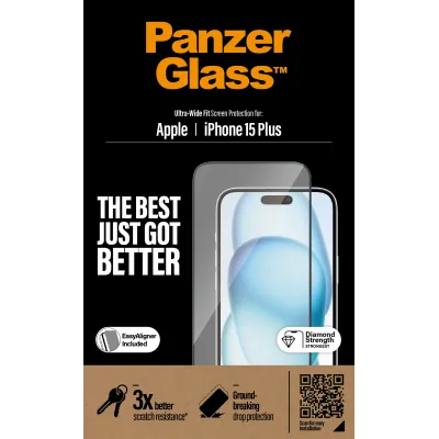 PanzerGlass - Tvrdené sklo UWF s aplikátorom pre iPhone 15 Plus, čierna