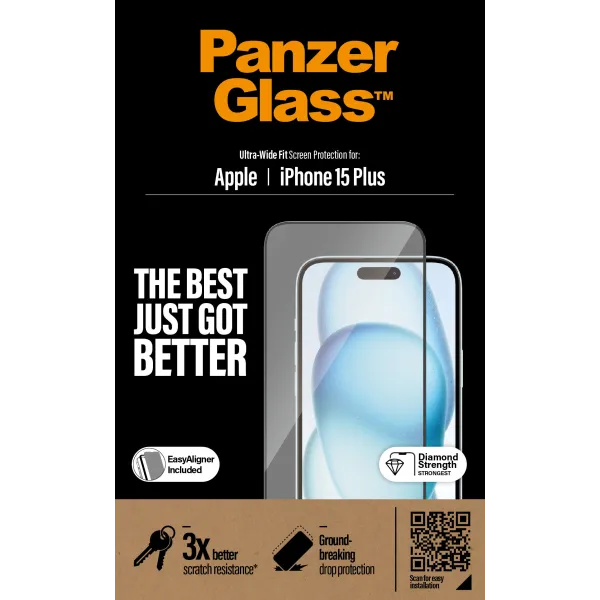 PanzerGlass - Tvrdené sklo UWF s aplikátorom pre iPhone 15 Plus, čierna