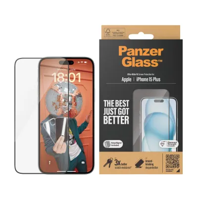 PanzerGlass - Tvrdené sklo UWF s aplikátorom pre iPhone 15 Plus, čierna