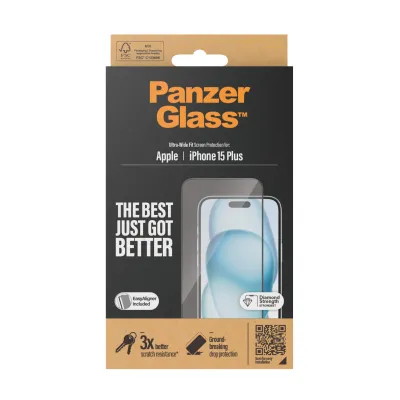 PanzerGlass - Tvrdené sklo UWF s aplikátorom pre iPhone 15 Plus, čierna