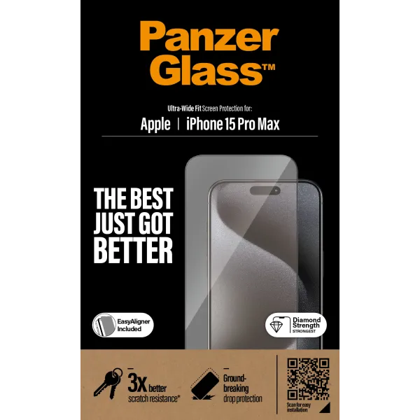 PanzerGlass - Tvrdené sklo UWF s aplikátorom pre iPhone 15 Pro Max, čierna