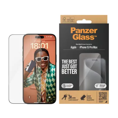 PanzerGlass - Tvrdené sklo UWF s aplikátorom pre iPhone 15 Pro Max, čierna