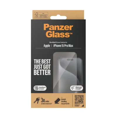 PanzerGlass - Tvrdené sklo UWF s aplikátorom pre iPhone 15 Pro Max, čierna