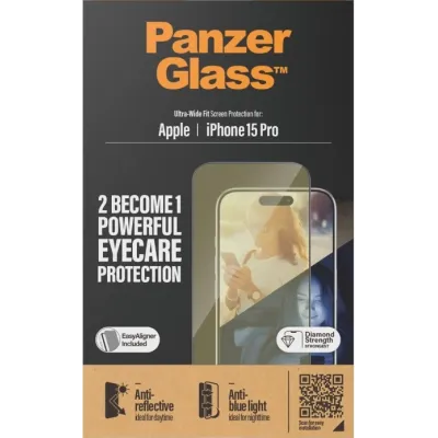 PanzerGlass - Tvrdené sklo UWF Eyecare s aplikátorom pre iPhone 15 Pro, čierna