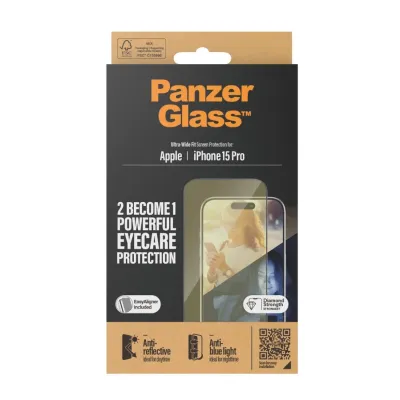 PanzerGlass - Tvrdené sklo UWF Eyecare s aplikátorom pre iPhone 15 Pro, čierna