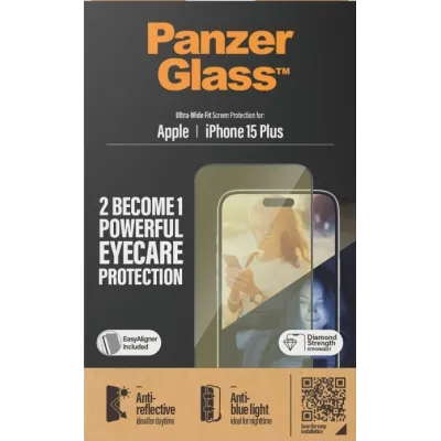 PanzerGlass - Tvrdené sklo UWF Eyecare s aplikátorom pre iPhone 15 Plus, čierna