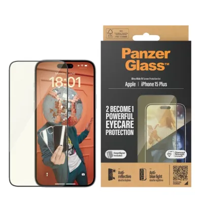 PanzerGlass - Tvrdené sklo UWF Eyecare s aplikátorom pre iPhone 15 Plus, čierna