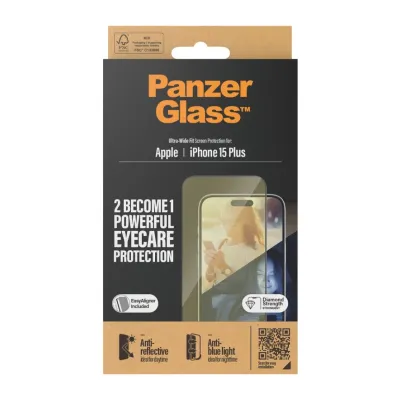 PanzerGlass - Tvrdené sklo UWF Eyecare s aplikátorom pre iPhone 15 Plus, čierna