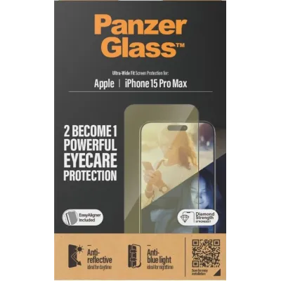 PanzerGlass - Tvrdené sklo UWF Eyecare s aplikátorom pre iPhone 15 Pro Max, čierna