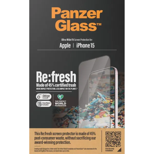 PanzerGlass - Tvrdené sklo Re:fresh UWF s aplikátorom pre iPhone 15, čierna
