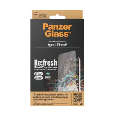 PanzerGlass - Tvrdené sklo Re:fresh UWF s aplikátorom pre iPhone 15, čierna