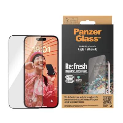 PanzerGlass - Tvrdené sklo Re:fresh UWF s aplikátorom pre iPhone 15, čierna