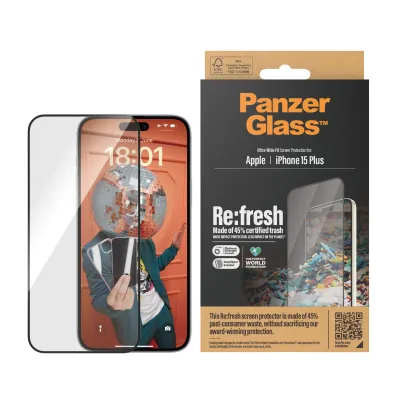 PanzerGlass - Tvrdené sklo Re:fresh UWF s aplikátorom pre iPhone 15 Plus, čierna
