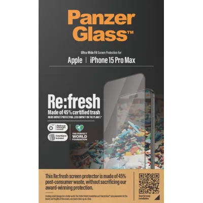 PanzerGlass - Tvrdené sklo Re:fresh UWF s aplikátorom pre iPhone 15 Pro Max, čierna