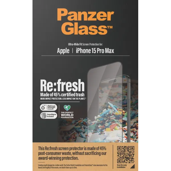 PanzerGlass - Tvrdené sklo Re:fresh UWF s aplikátorom pre iPhone 15 Pro Max, čierna