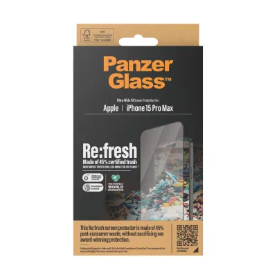 PanzerGlass - Tvrdené sklo Re:fresh UWF s aplikátorom pre iPhone 15 Pro Max, čierna