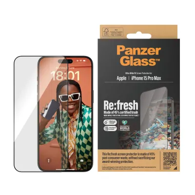 PanzerGlass - Tvrdené sklo Re:fresh UWF s aplikátorom pre iPhone 15 Pro Max, čierna