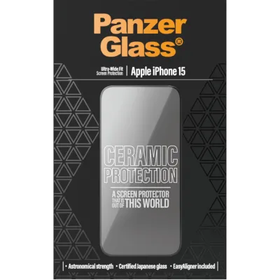 PanzerGlass - Tvrdené sklo UWF Ceramic s aplikátorom pre iPhone 15, čierna