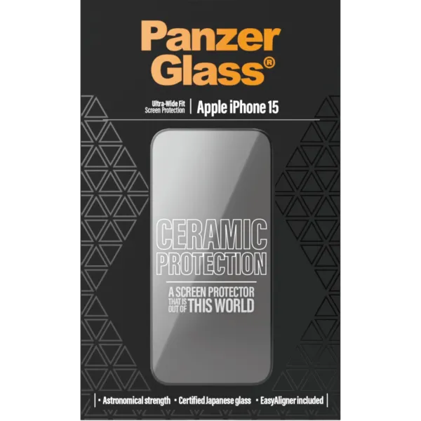 PanzerGlass - Tvrdené sklo UWF Ceramic s aplikátorom pre iPhone 15, čierna