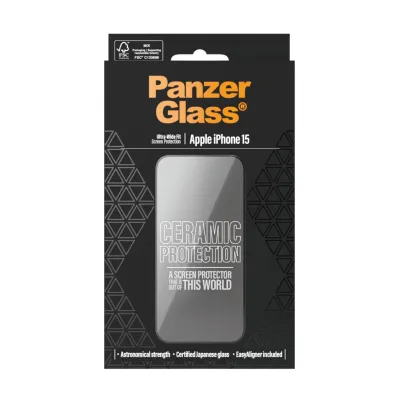 PanzerGlass - Tvrdené sklo UWF Ceramic s aplikátorom pre iPhone 15, čierna