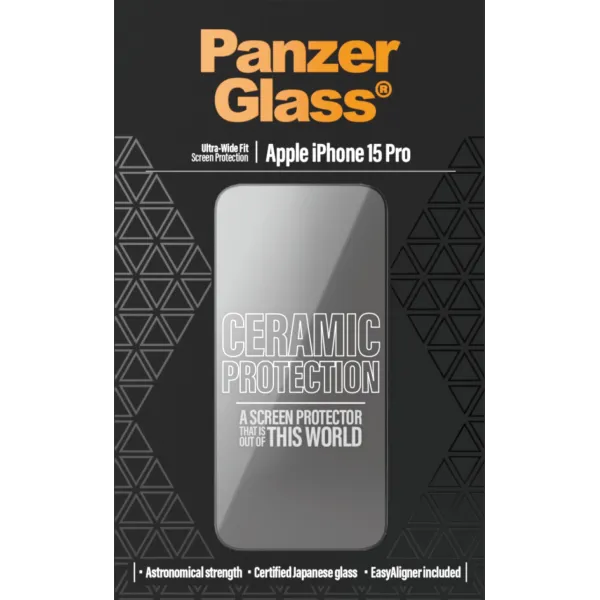 PanzerGlass - Tvrdené sklo UWF Ceramic s aplikátorom pre iPhone 15 Pro, čierna