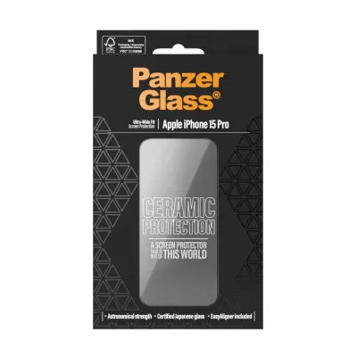 PanzerGlass - Tvrdené sklo UWF Ceramic s aplikátorom pre iPhone 15 Pro, čierna