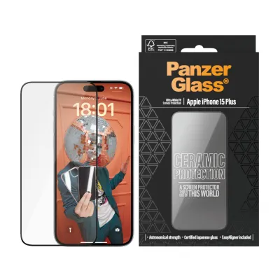PanzerGlass - Tvrdené sklo UWF Ceramic s aplikátorom pre iPhone 15 Plus, čierna