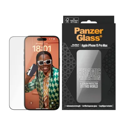 PanzerGlass - Tvrdené sklo UWF Ceramic s aplikátorom pre iPhone 15 Pro Max, čierna