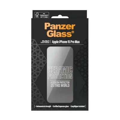 PanzerGlass - Tvrdené sklo UWF Ceramic s aplikátorom pre iPhone 15 Pro Max, čierna