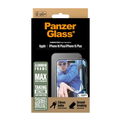 PanzerGlass - Tvrdené sklo UWF s aplikátorom pre iPhone 16 Plus/15 Plus, aluminium