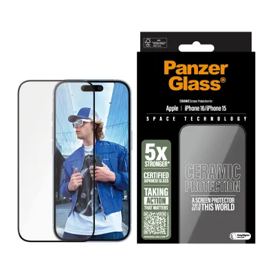 PanzerGlass - Tvrdené sklo UWF Ceramic s aplikátorom pre iPhone 16/15, číra