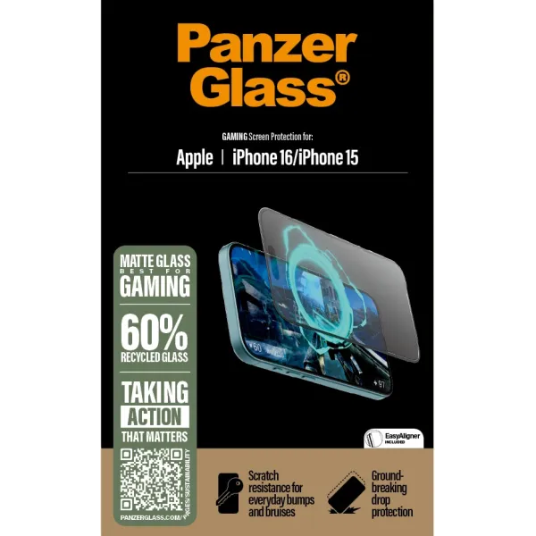 PanzerGlass - Tvrdené sklo UWF Gaming s aplikátorom pre iPhone 16/15, čierna