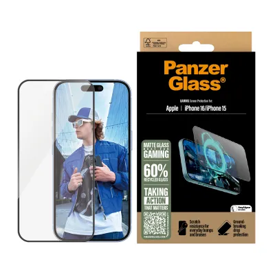 PanzerGlass - Tvrdené sklo UWF Gaming s aplikátorom pre iPhone 16/15, čierna