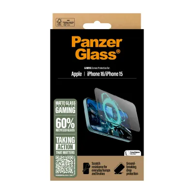 PanzerGlass - Tvrdené sklo UWF Gaming s aplikátorom pre iPhone 16/15, čierna