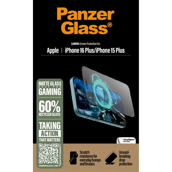 PanzerGlass - Tvrdené sklo UWF Gaming s aplikátorom pre iPhone 16 Plus/15 Plus, čierna