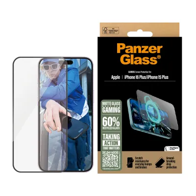 PanzerGlass - Tvrdené sklo UWF Gaming s aplikátorom pre iPhone 16 Plus/15 Plus, čierna