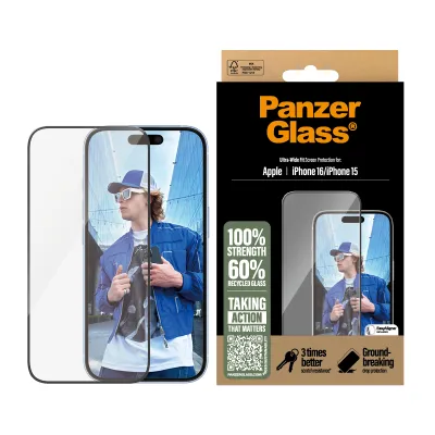 PanzerGlass - Tvrdené sklo UWF s aplikátorom pre iPhone 16/15, čierna